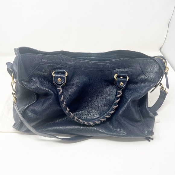 BALENCIAGA Chevre Gold Metallic Edge Hardware City Bleu Nuit Dark Sea - Picture 3 of 6